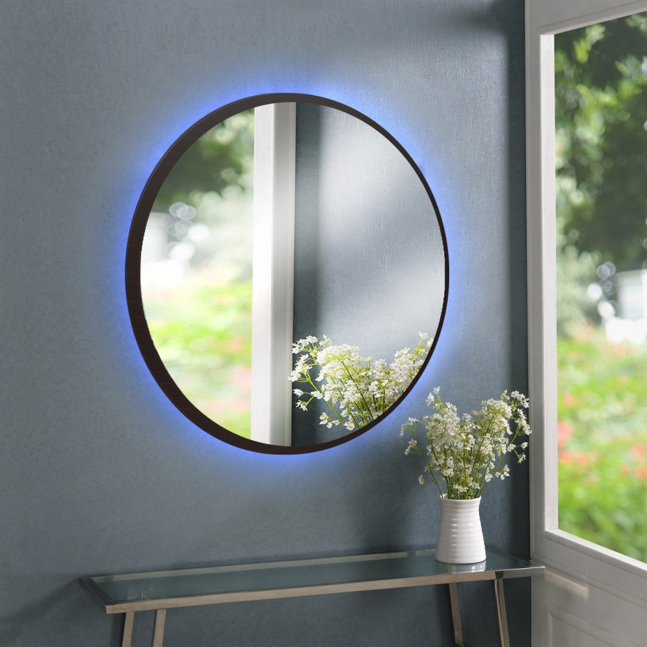 Круглое черное зеркало с подсветкой d90