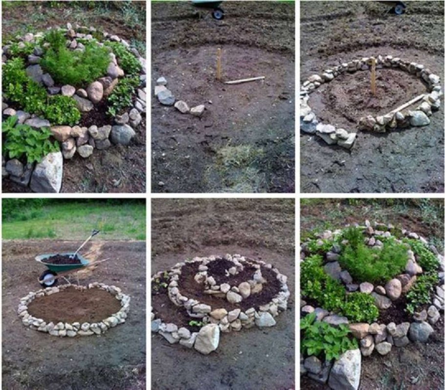 Клумба из речных камней