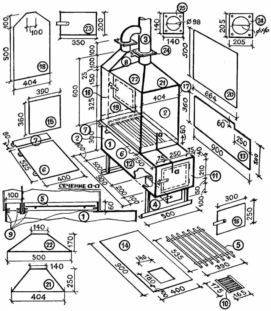 Чертеж печи для бани с закрытой каменкой