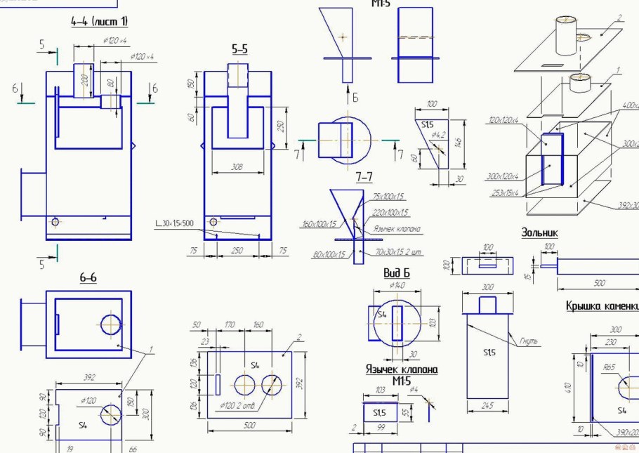 Банная печь дллительного горения чертёж
