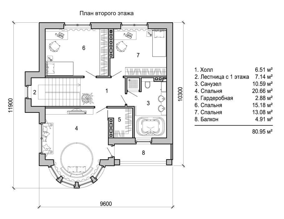 План второго этажа с эркером
