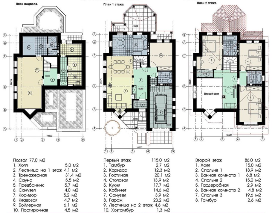 Планировка двухэтажного дома с подвалом
