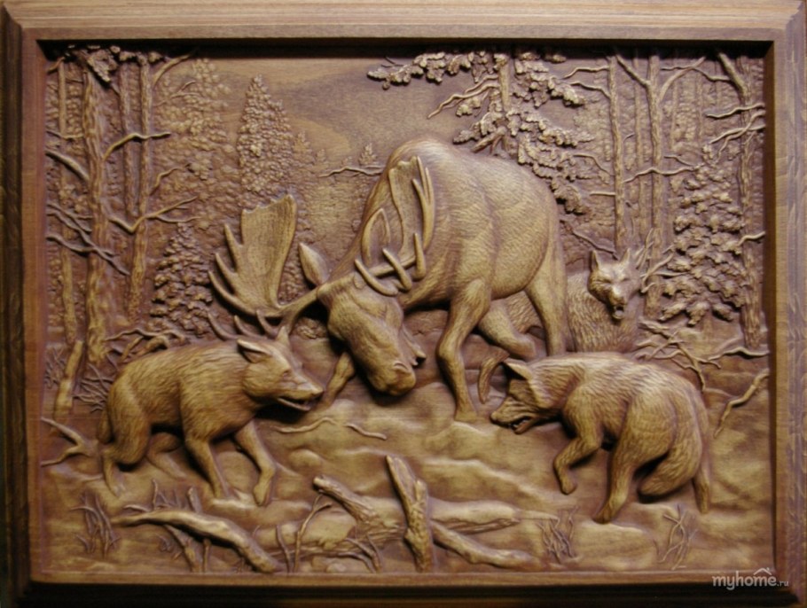 Панно резьба по дереву щука