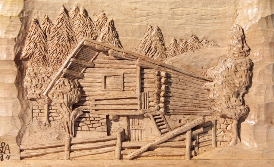 Резное панно из дерева охота