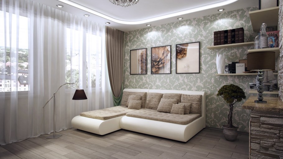 Гостиная в бело фиолетовых тонах