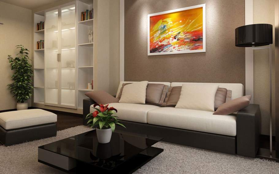 Кухня гостиная с зеленым диваном