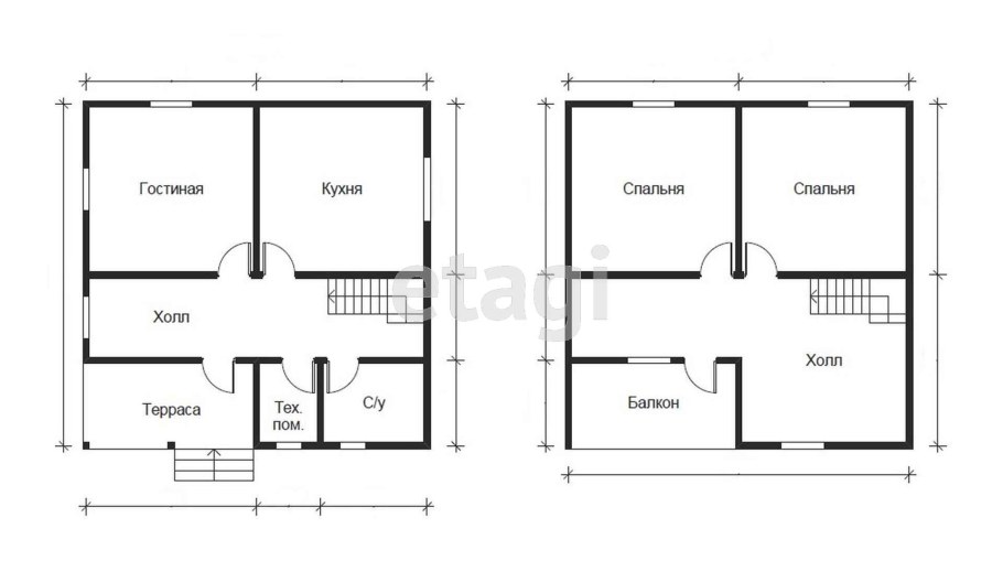 Схема мансардной двухскатной крыши
