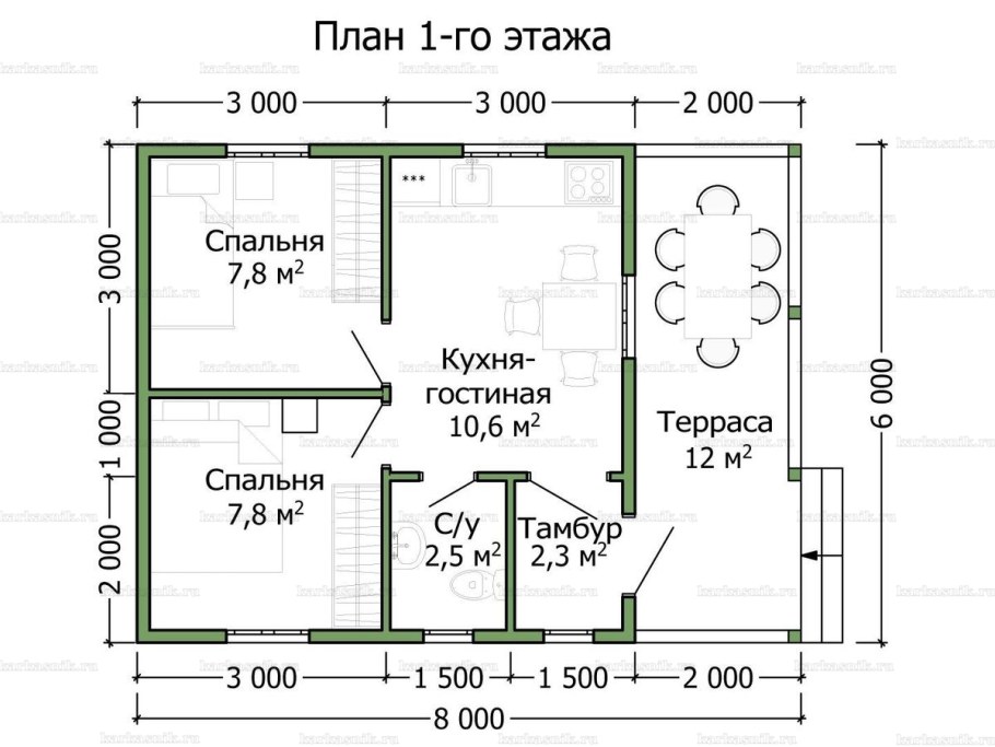 Каркасный дом 6 на 6 одноэтажный чертеж