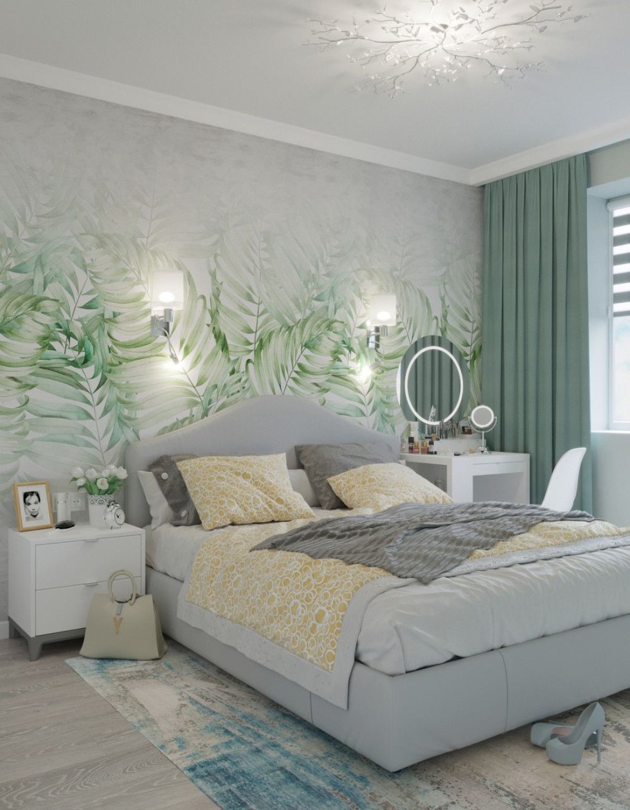 Спальня в синих тонах с балконом