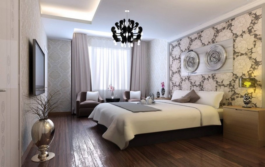 Обои круги в интерьере спальни