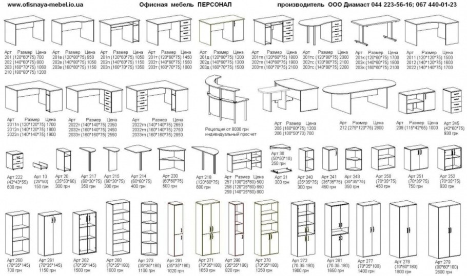 Офисная мебель Размеры