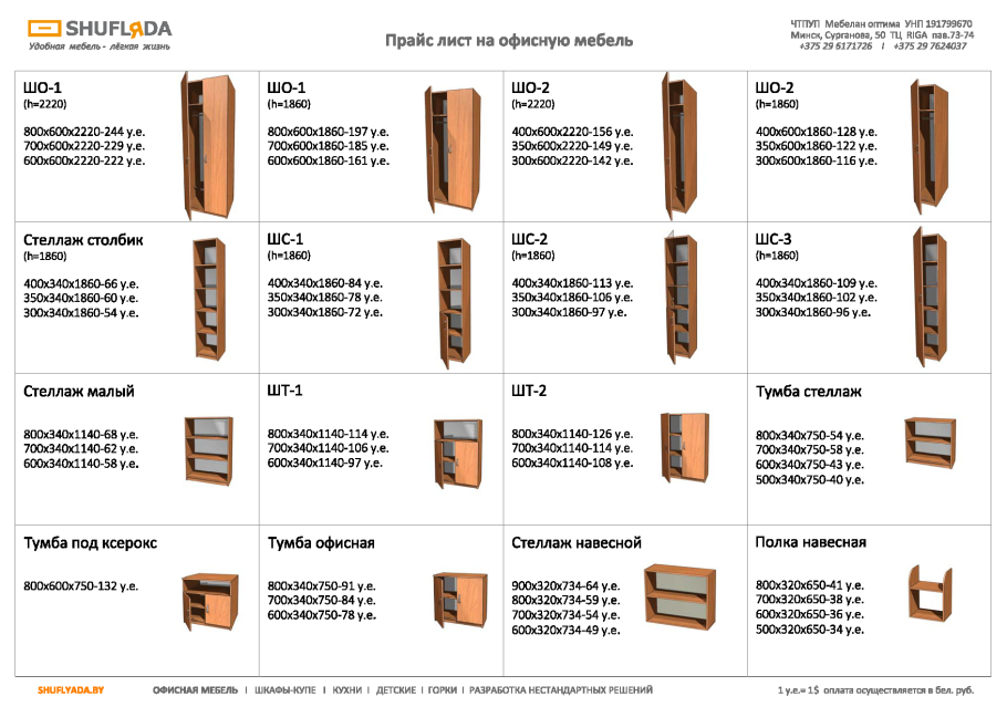Перечень корпусной офисной мебели