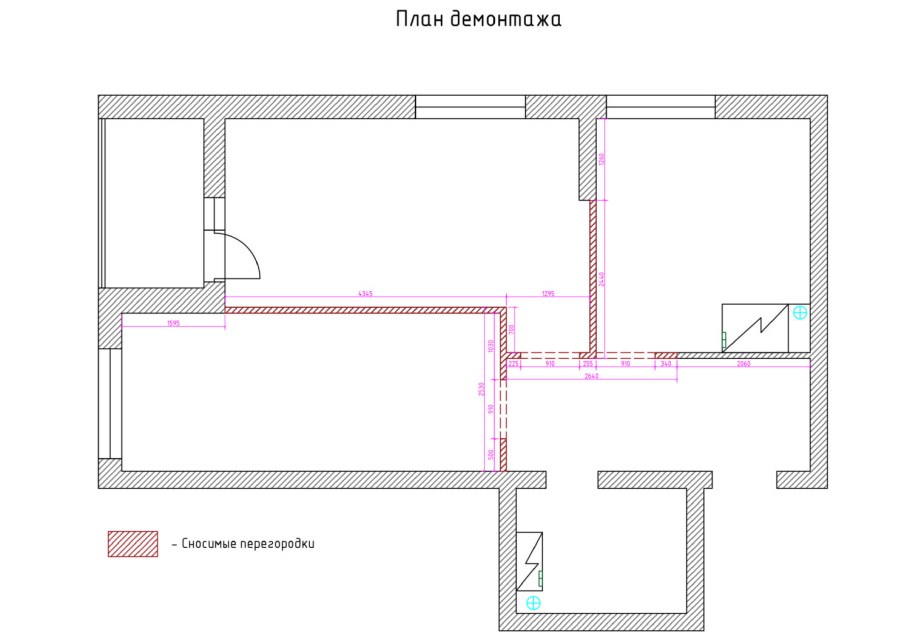 Перепланировка двухкомнатной хрущёвки в трезкомнатную