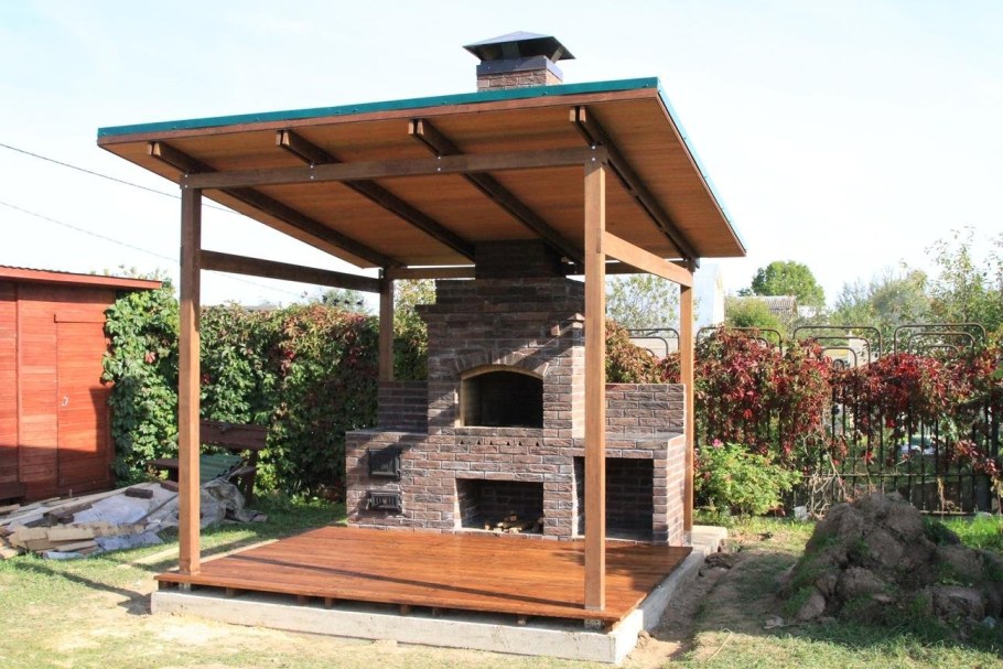 Навес над мангалом односкатный
