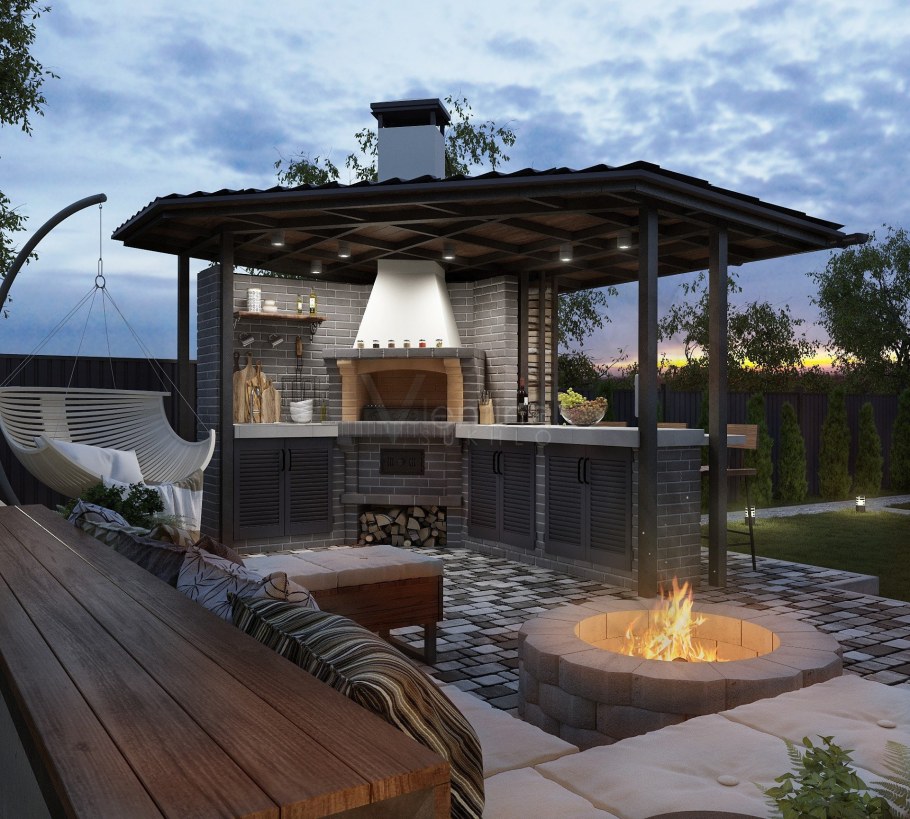 Угловая пергола беседка с мангалом