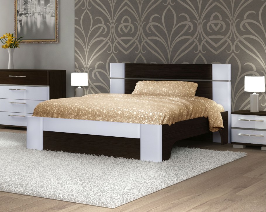 Корсика-1 кровать 1600*2000 (венге/белый глянец) Мекко Асию