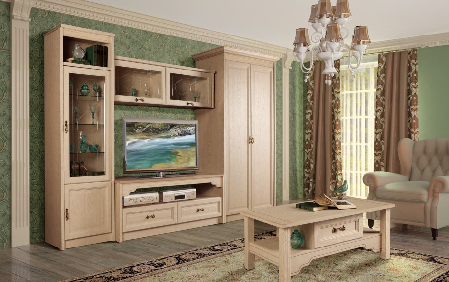 Стенка для гостиной ТРИЯ Вега ТД-196.01 венге линум, белый глянец