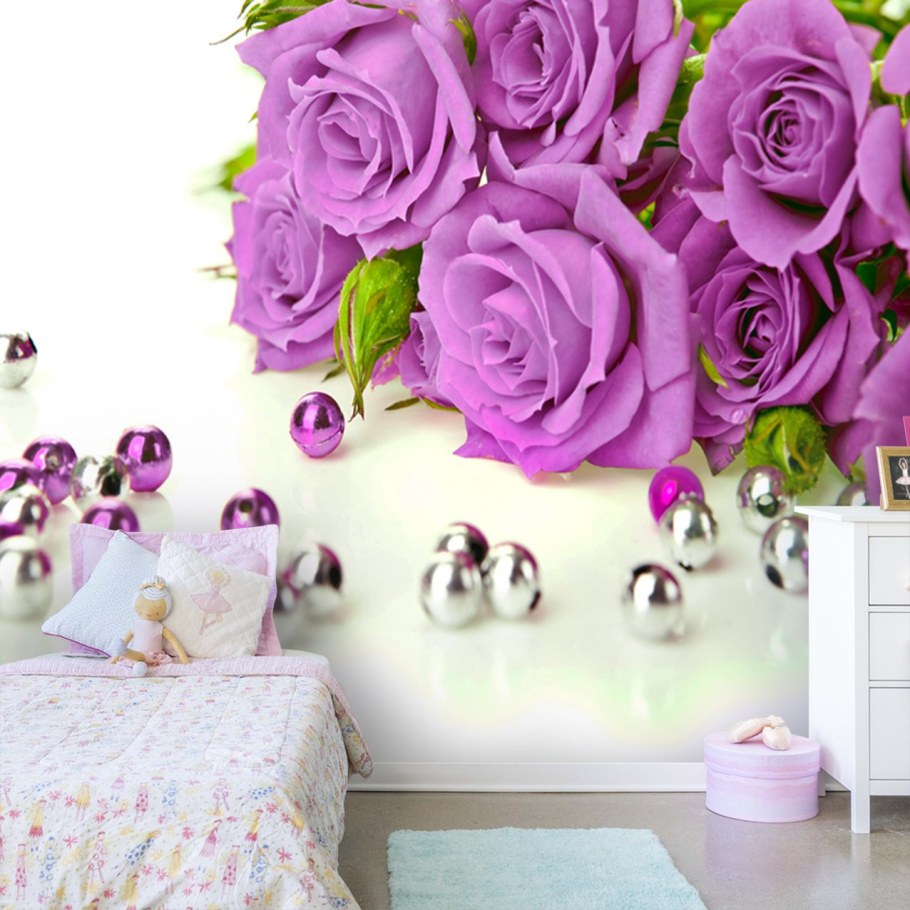 Фотообои розовые розы в интерьере