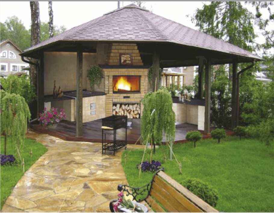 Пергола патио с мангалом