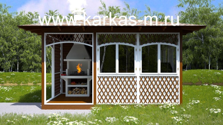 Беседка односкатная 4*5 с мангалом