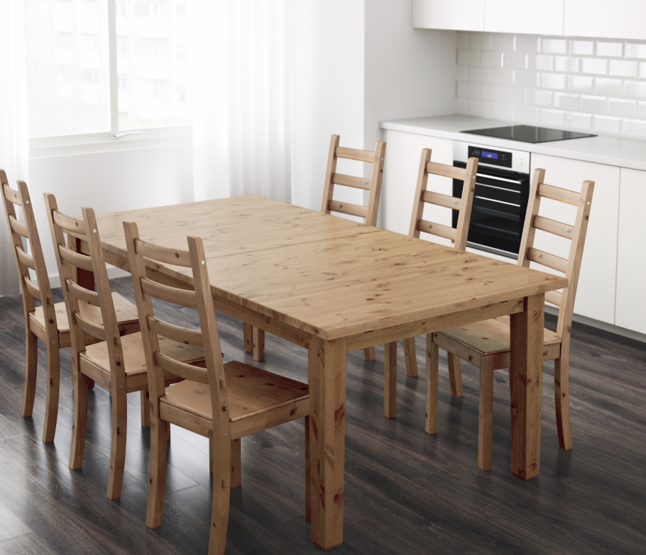 STORNÄS СТУРНЭС раздвижной стол, морилка,антик 201/247/293x105 см