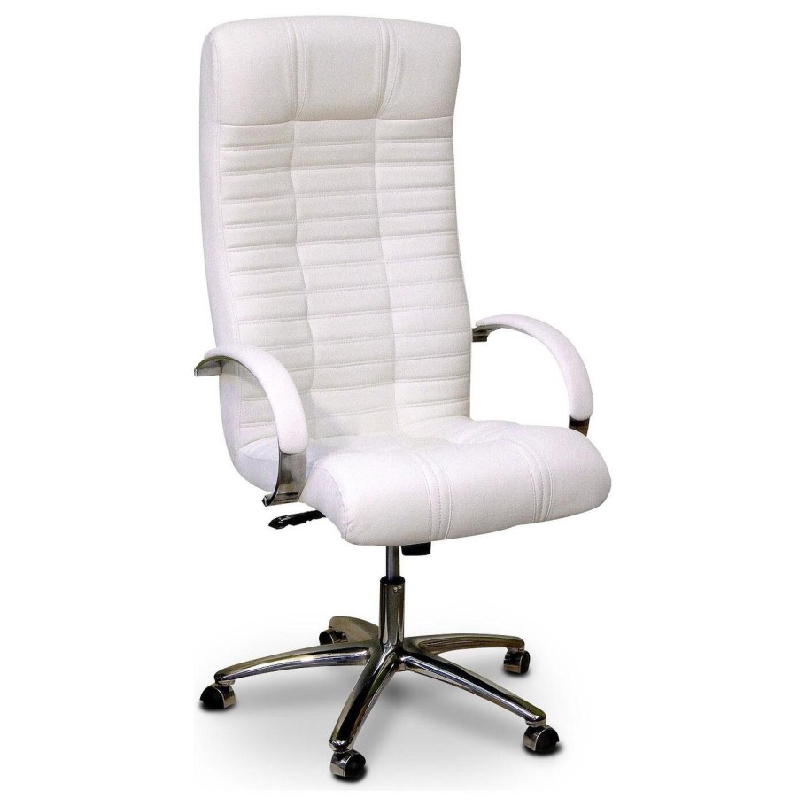 Кресло офисное белое кожаное