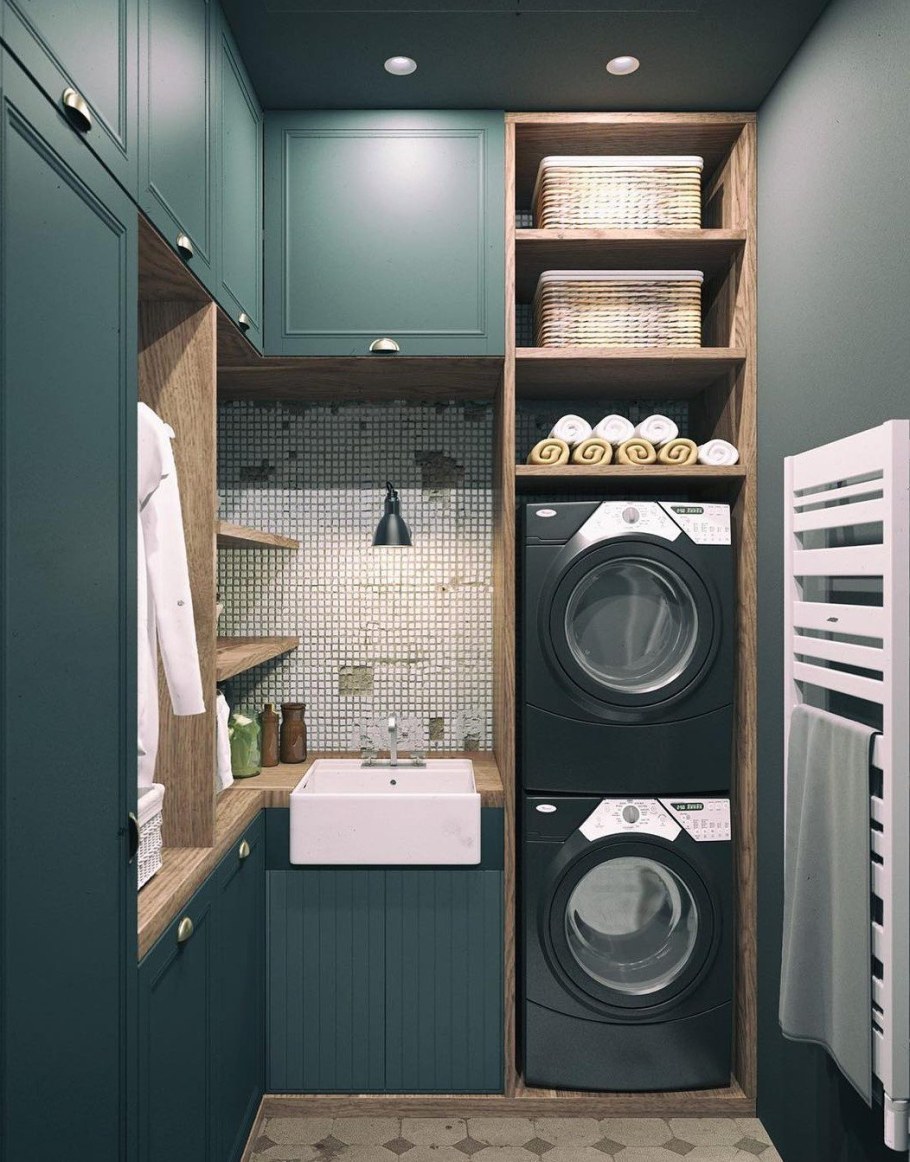 Интерьер совмещенного санузла с ванной и стиральной машиной