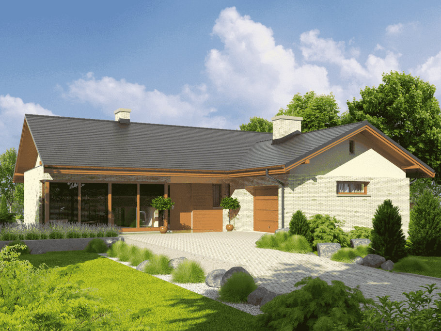 Маленький одноэтажный дом с гаражом