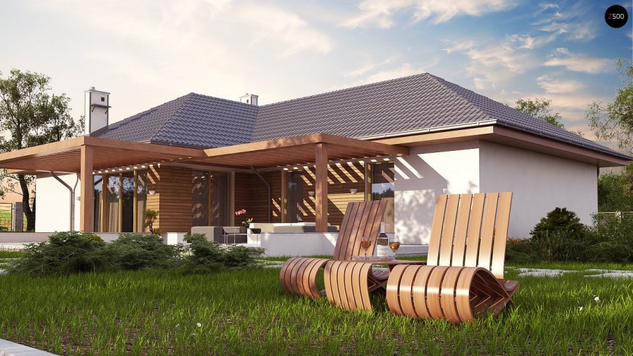 Г-образный дом с террасой