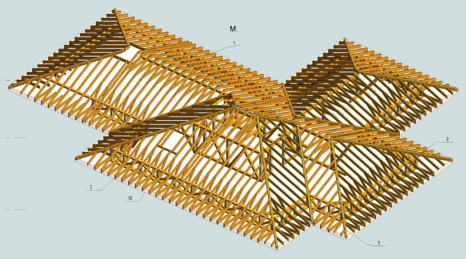 Стропильная система многощипцовой кровли