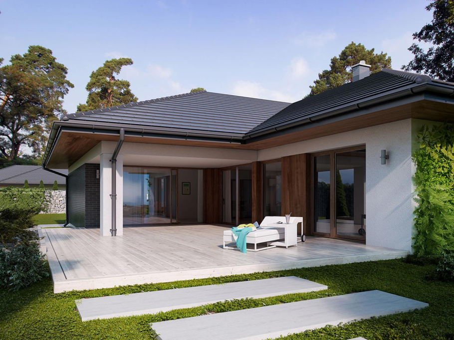 Г-образный дом с террасой