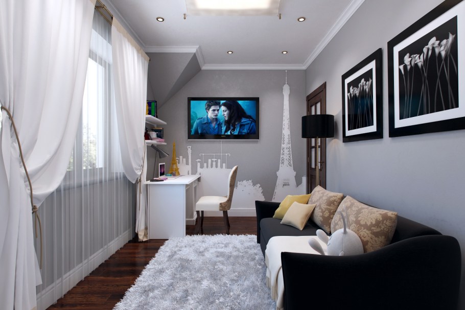 Интерьер узкой комнаты 3 на 5