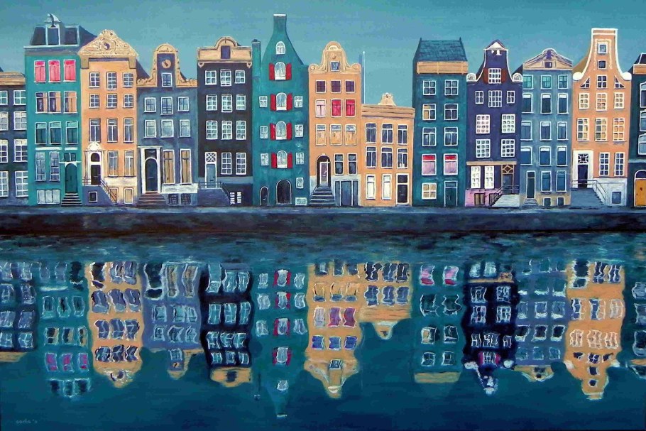 Голландские домики акварель