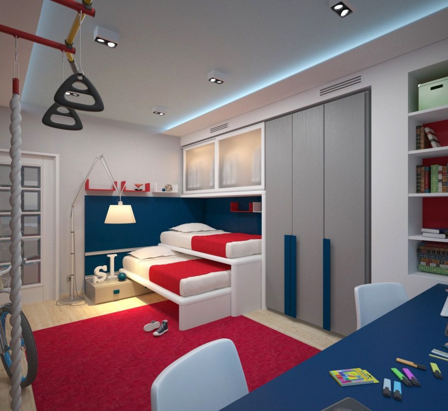 Комната для двоих разнополых подростков 20 кв.м с перегородкой