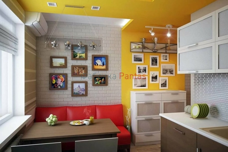 Желтый диван на кухне