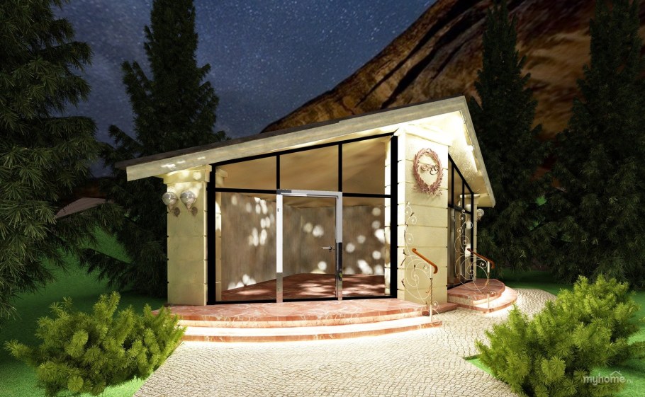 Крытая беседка застекленная с мангалом и барбекю 4х6