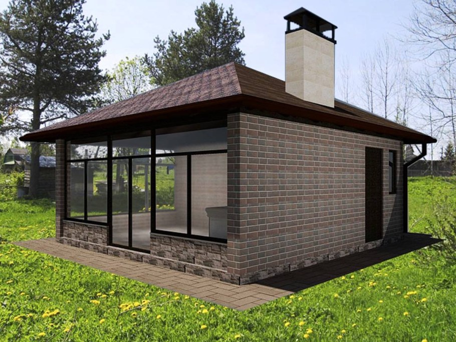 Теплая беседка с мангалом внутри 10х5