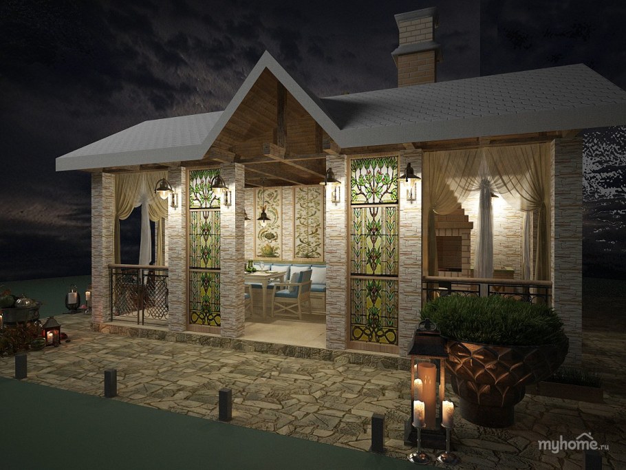 Беседка с мангалом из кирпича 5 на 5 метров