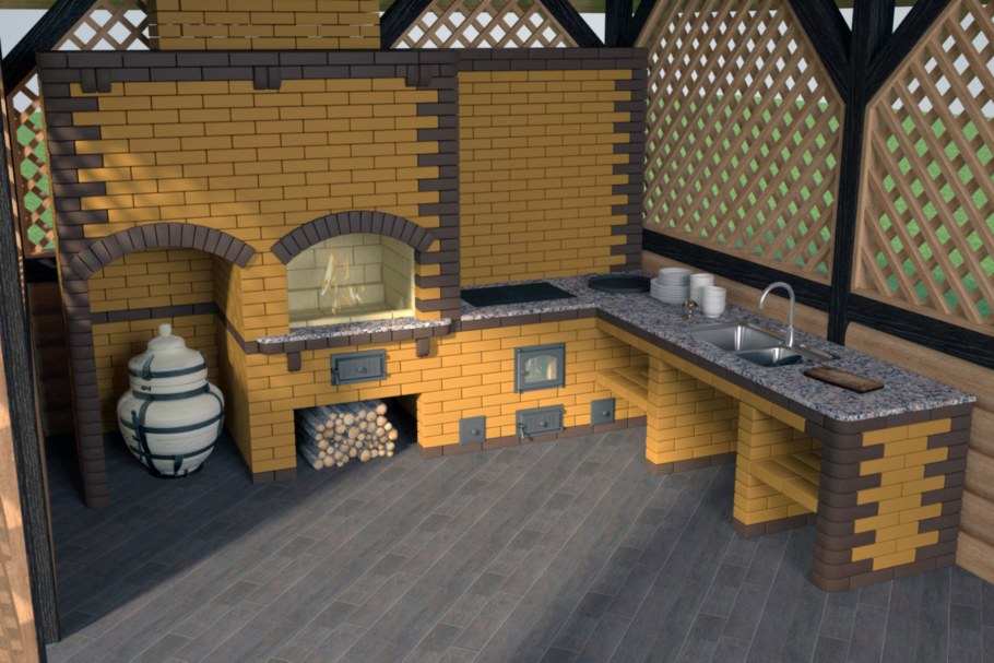 Закрытая веранда с мангалом