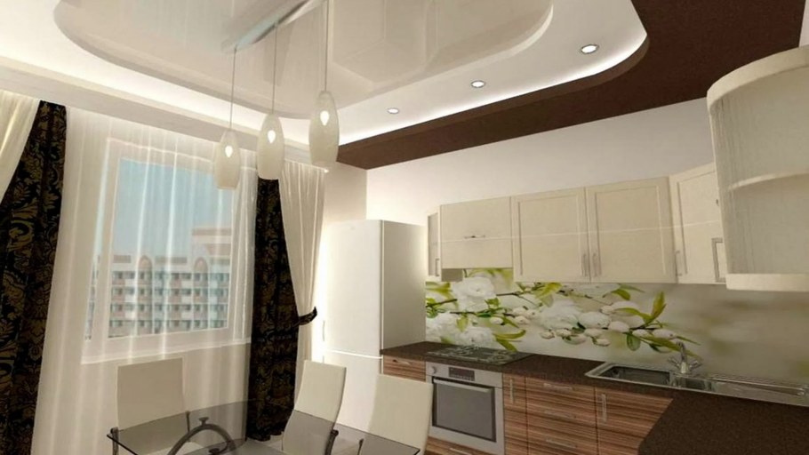 Натяжной потолок на кухне