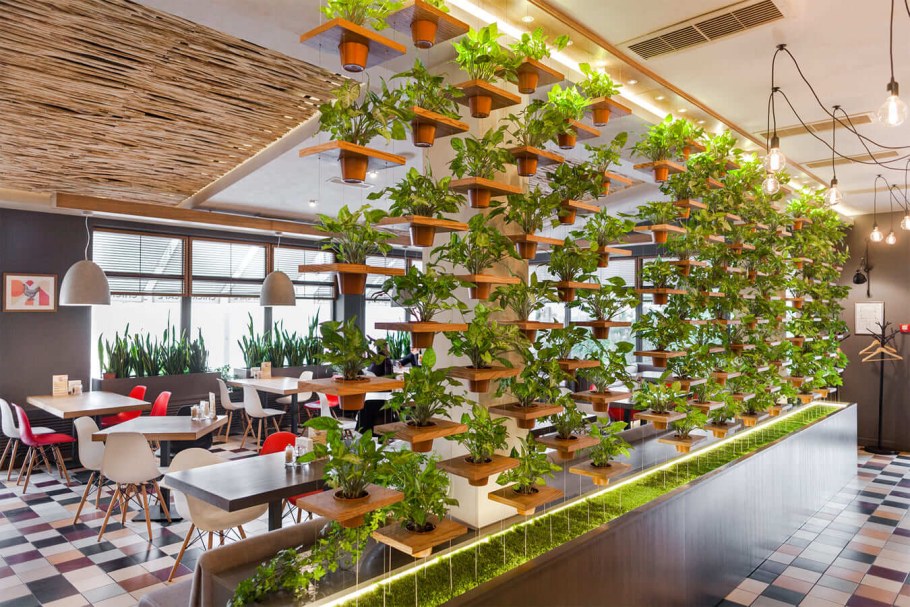 Экостиль в гостиной с фитостеной