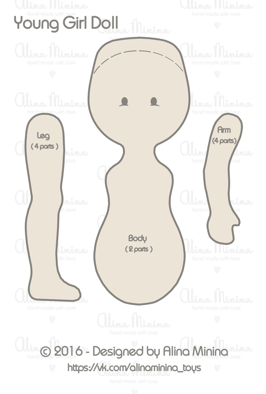 Выкройка куклы снежки в натуральную величину в сантиметрах
