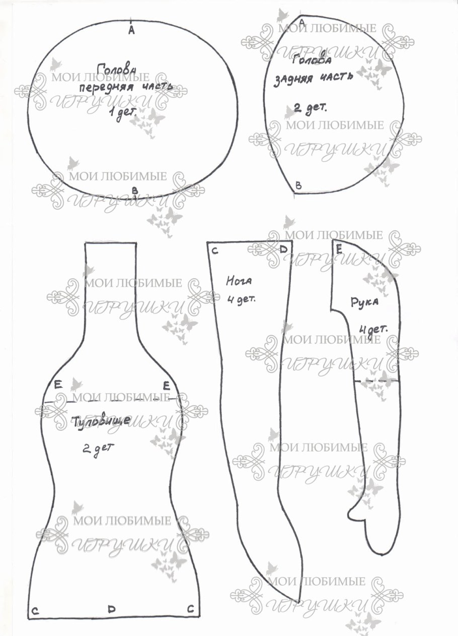 Выкройка текстильной куклы Онешко Екатерины