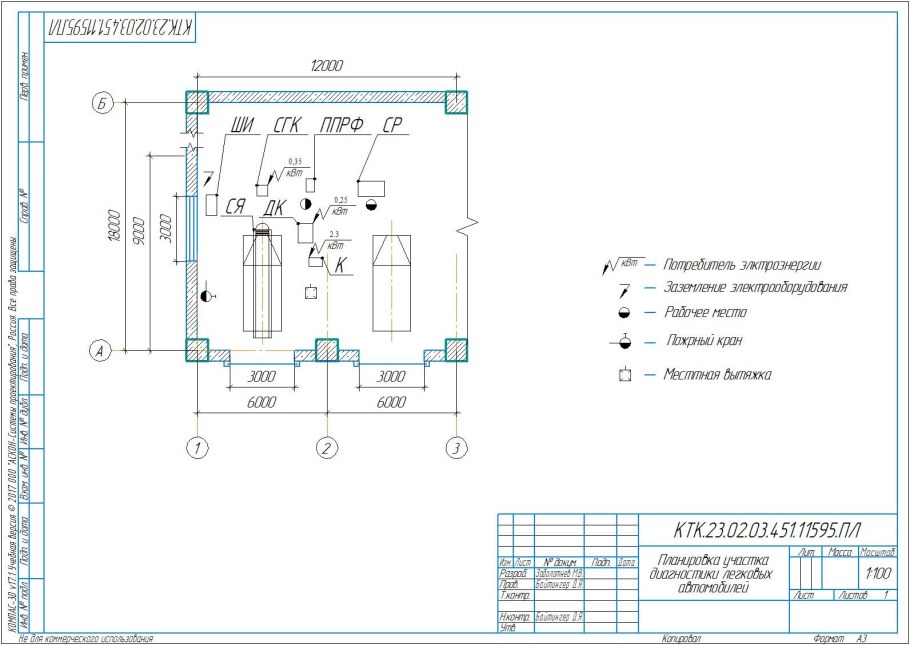 Чертеж участка по ремонту топливной аппаратуры дизельных двигателей