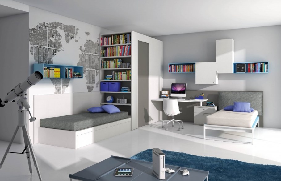Серо белая детская комната для школьника