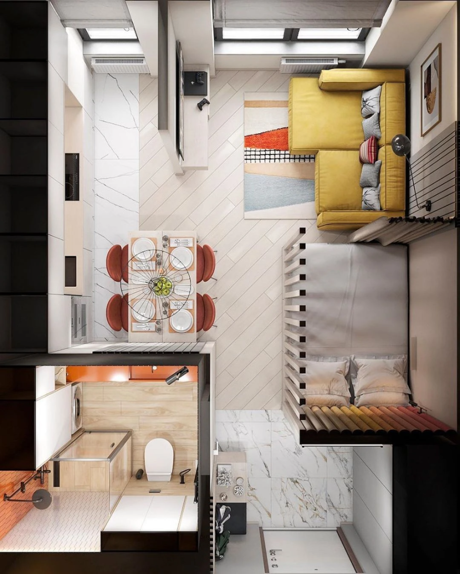 Студия 28 метров квадратных планировка