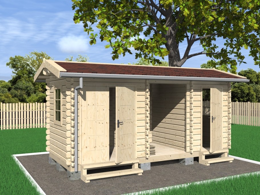 Хозблок с дровником из минибруса