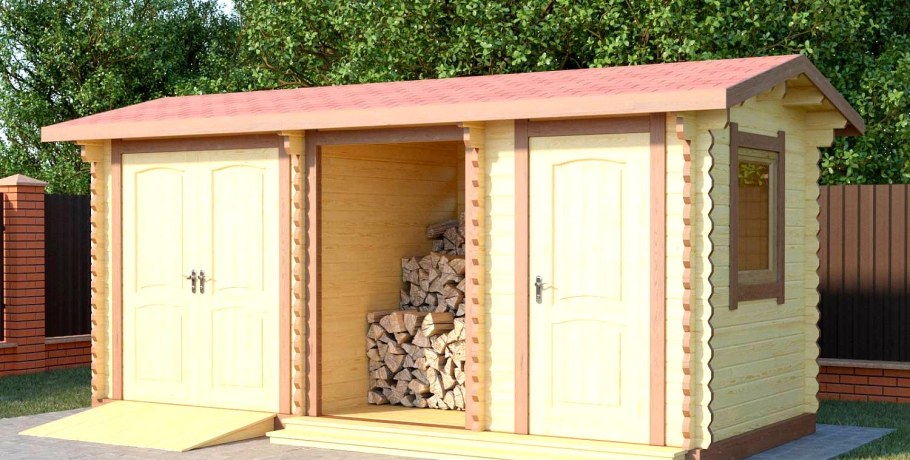 Хозблок с дровником из минибруса