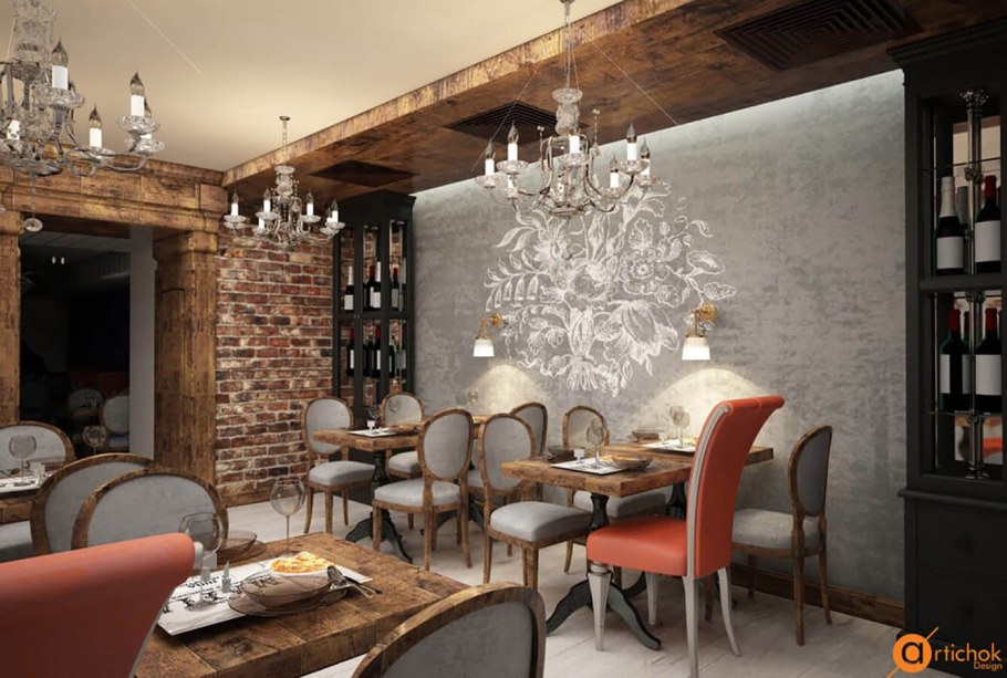 Кирпич и дерево интерьер ресторанов