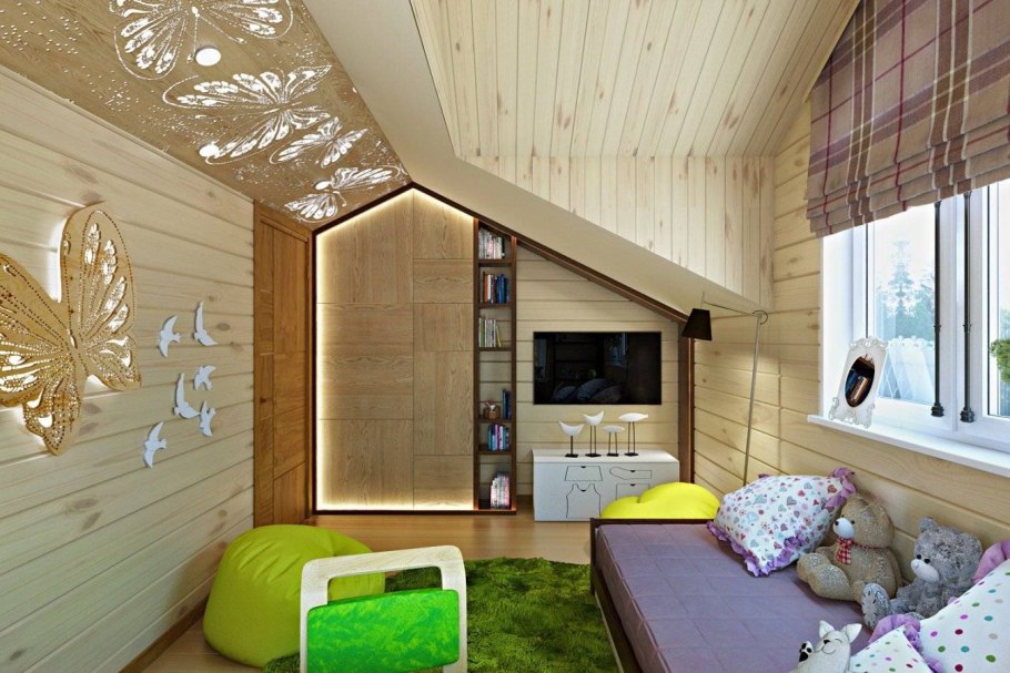 Гостиная отделанная деревом